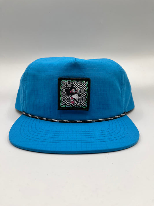 checkerboard dire wolf patch nylon rope hat blue